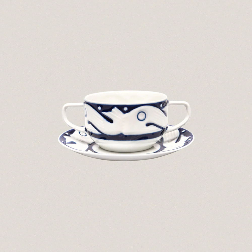 Consomme Cup and Plate Peixes Azul